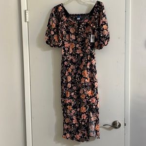 Puff-Sleeve Floral-Print Pintucked Smocked Midi Swing Dress for Wome